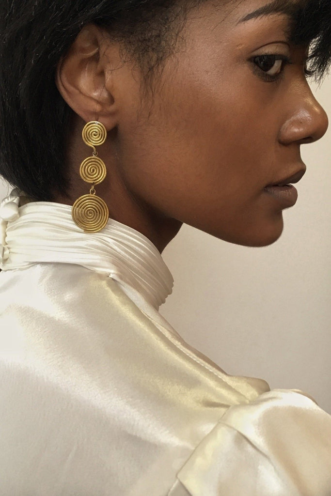 Akirah Earrings - Mahnal - Earrings - Contemporary brass heirloom jewelry