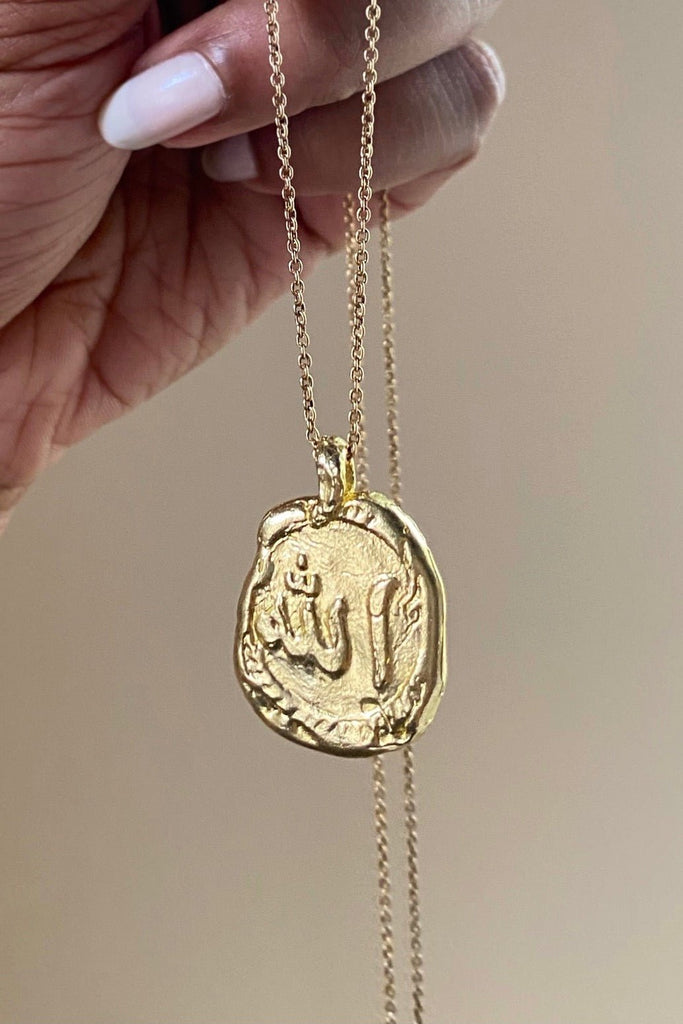 Allah Coin Necklace - Mahnal - necklace - Contemporary brass heirloom jewelry
