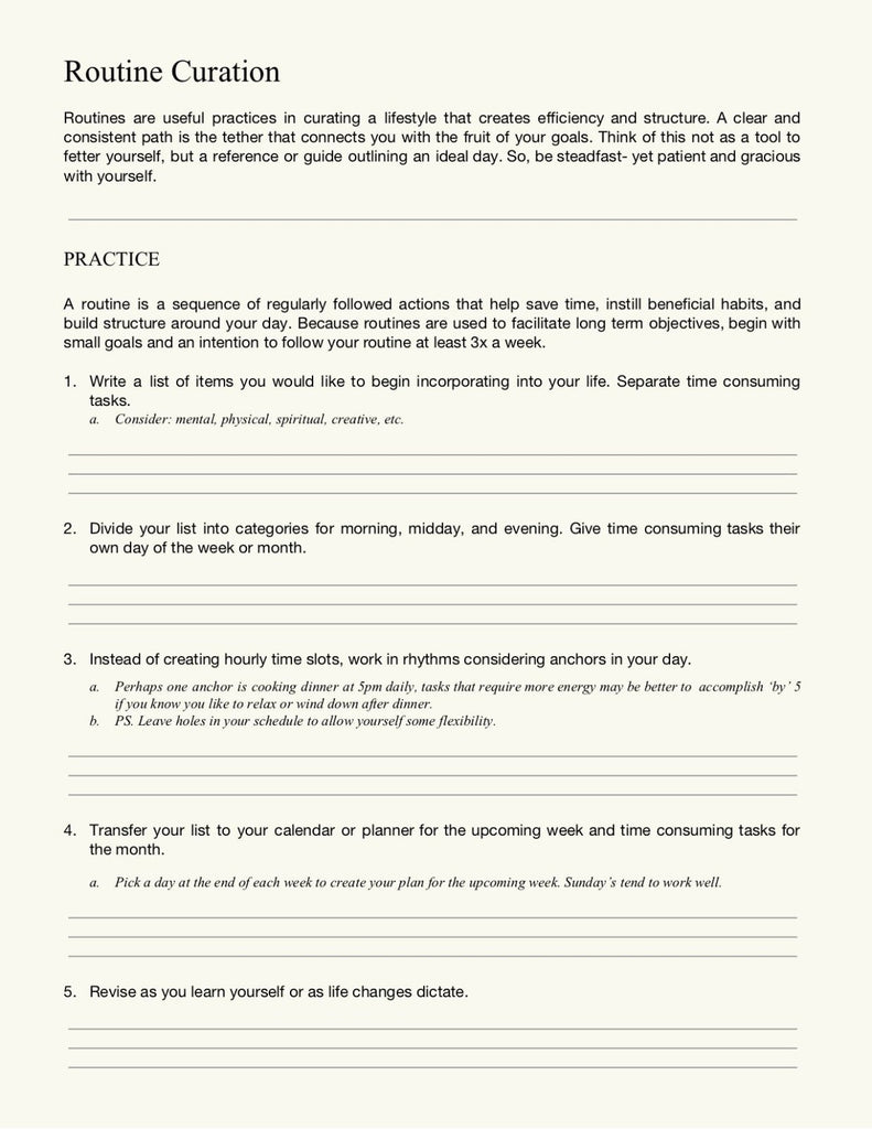 Routine Curation Worksheet - Mahnal - Contemporary brass heirloom jewelry