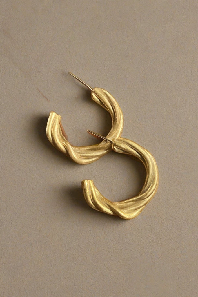 Vine Hoop Earrings - Mahnal - Earrings - Contemporary brass heirloom jewelry