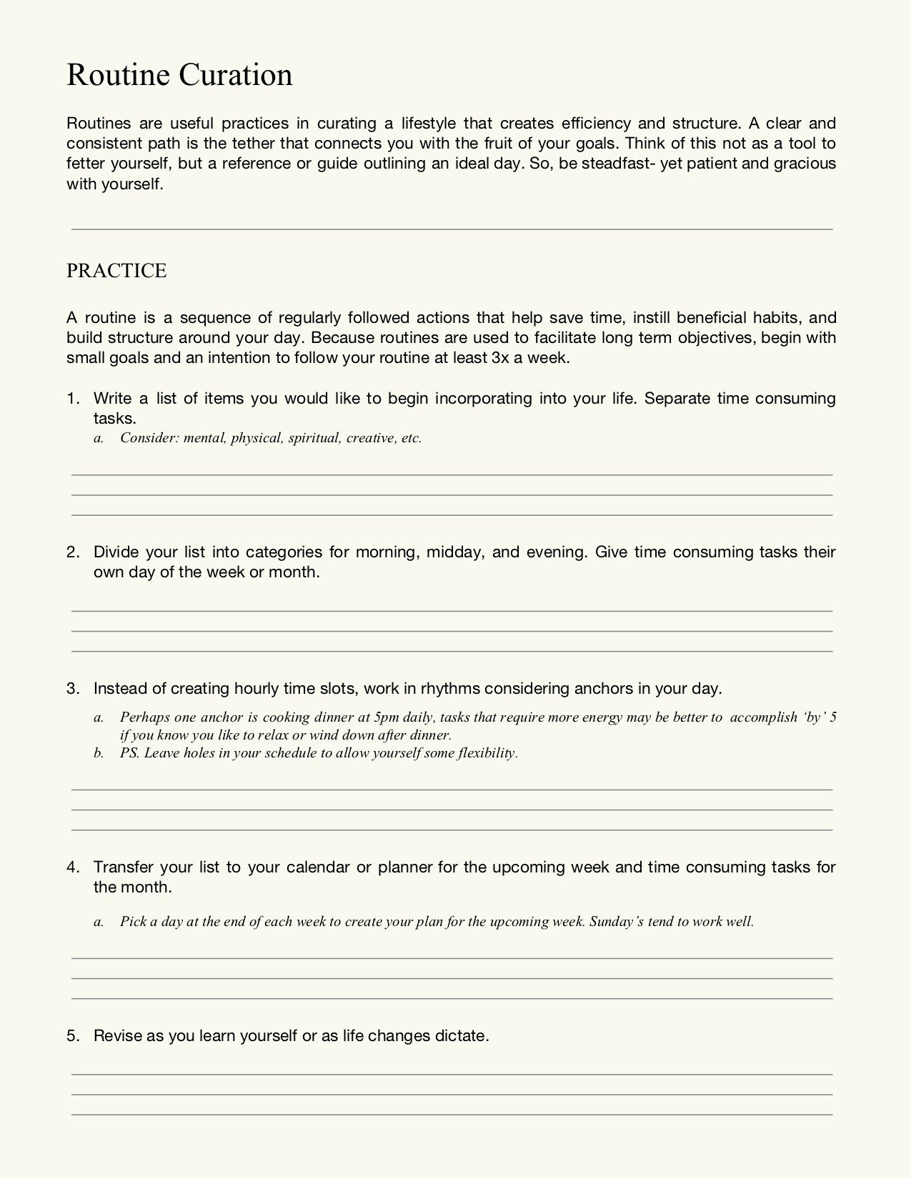 Routine Curation Worksheet